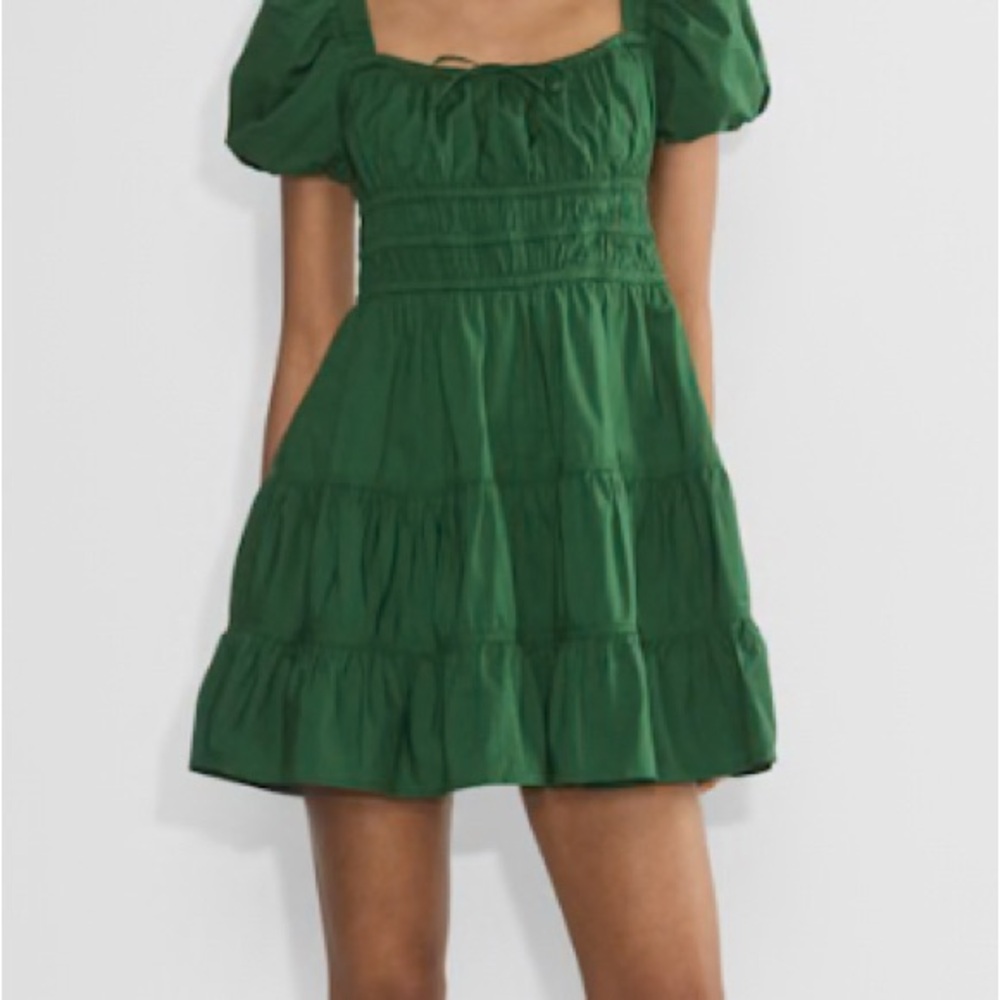 Aritzia Green Puff Sleeve Dress